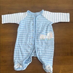Little Me Blue Striped Kids One Piece with Elephant Design